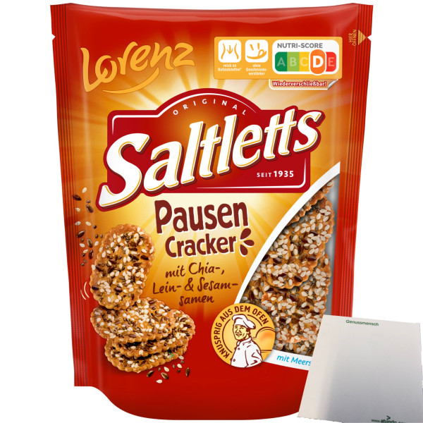 Lorenz Saltletts Pausen Cracker mit Chia-Lein und Sesam-Samen (100g Packung) + usy Block